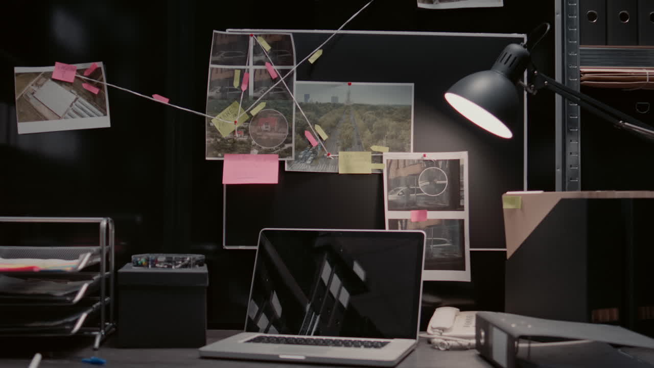 Detective Office with Evidence Board and Organized Files