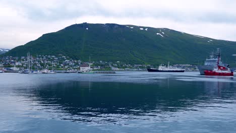 view of a marina in tromso, north norway