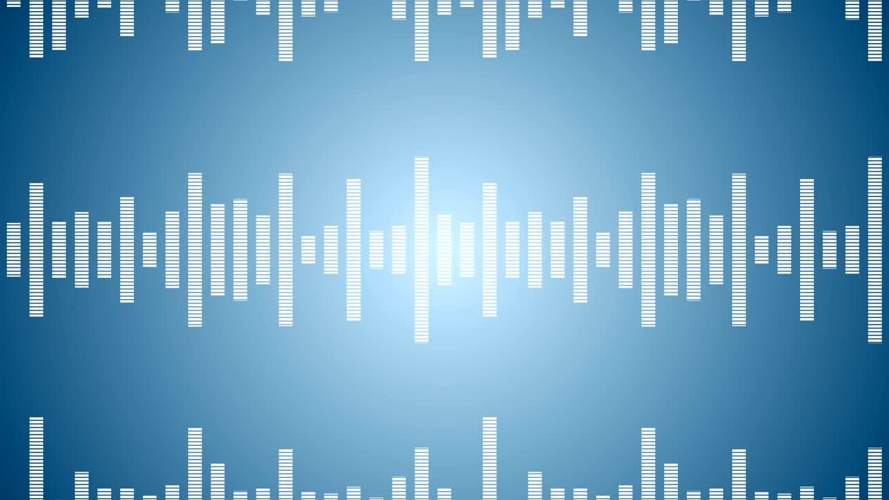 음악 파동 라인, 이라이저의 사운드 파동, 디지털 스 파동 개념, 밝은 파란색 배경의 미래의 루프, 화이트 웨이브 애니메이션