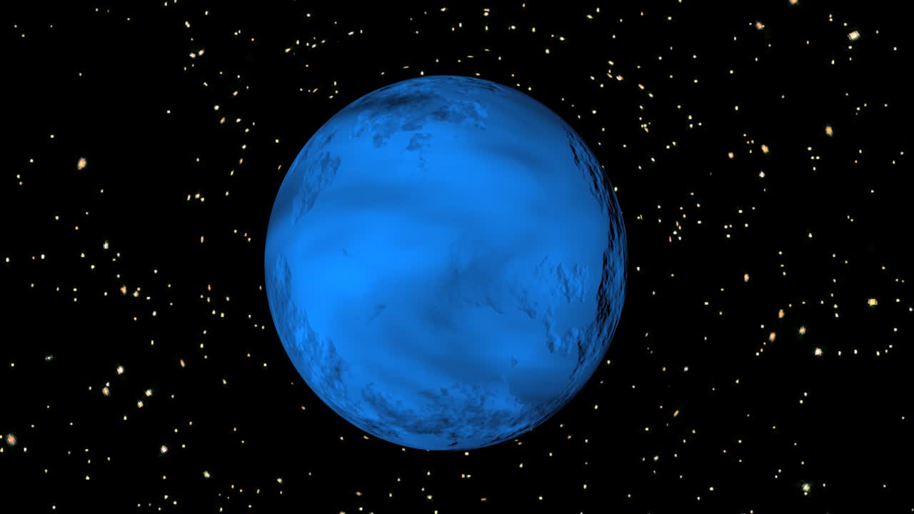 Planeta azul circulando no espaço entre as estrelas.