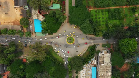 sunny day bangalore city traffic street circle aerial topdown panorama 4k india