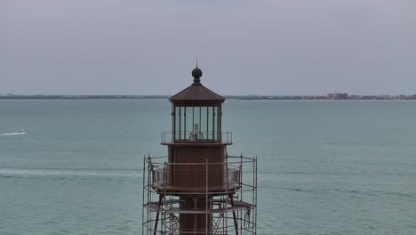 Up close view of Sanibel Lighthouse drone view