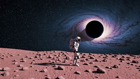 astronaut on mars observing a black hole