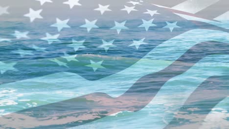 Animation-Der-Flagge-Der-USA,-Die-über-Wellen-Im-Meer-Weht