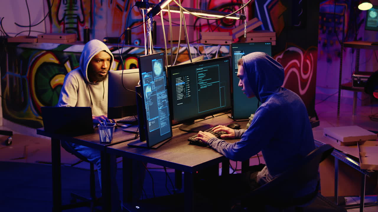 los hackers huyen de la policía.