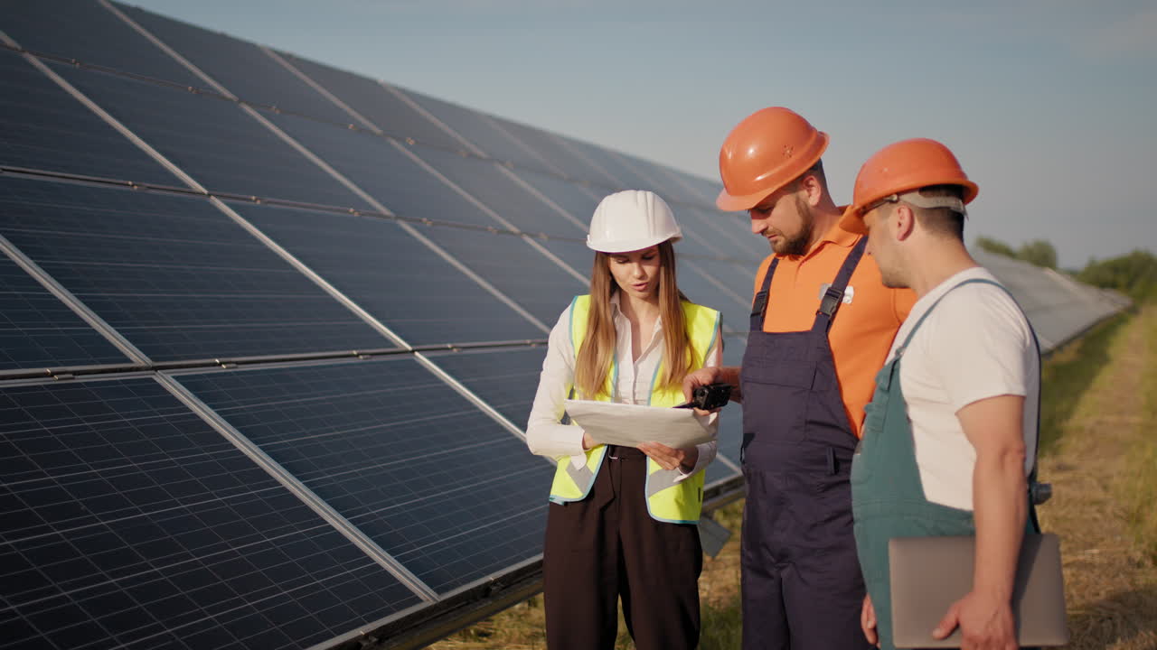inspección de la granja de paneles solares