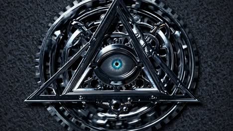 all-seeing eye with gears and triangle design