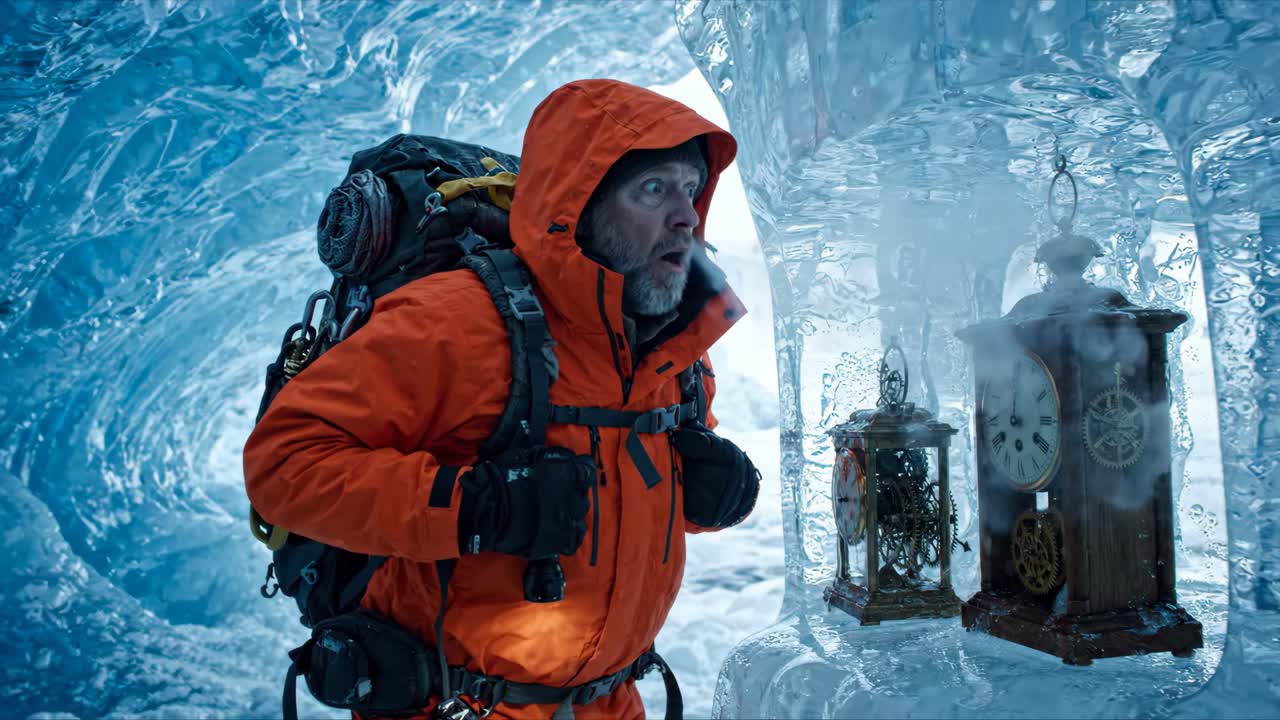Explorer Discovers Antique Clocks in a Frozen Ice Cave