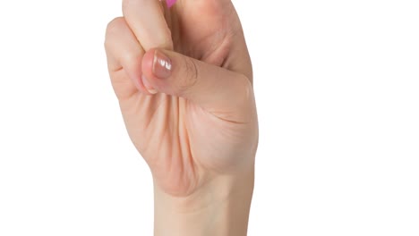 animation of hand of woman with fingers crossed, faces drawn on fingers and wearing pink ribbon