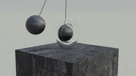 stone spheres swinging through a rotating ring, seamless animation with geometric shapes objects