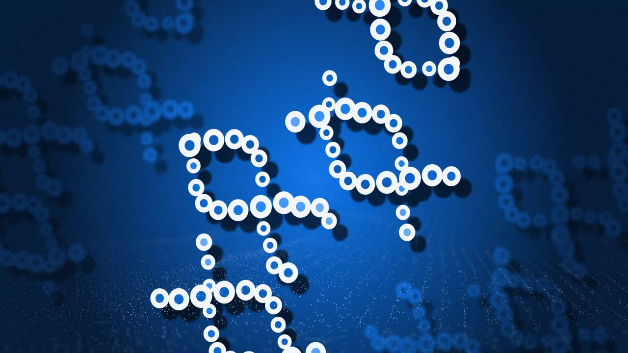 원형 패턴과 함께 파란색 배경에 분자 구조 애니메이션