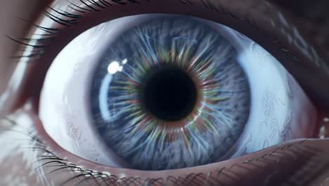 close-up exploration of the intricate details and vibrant colors in a human eye, highlighting its complex structure and unique patterns