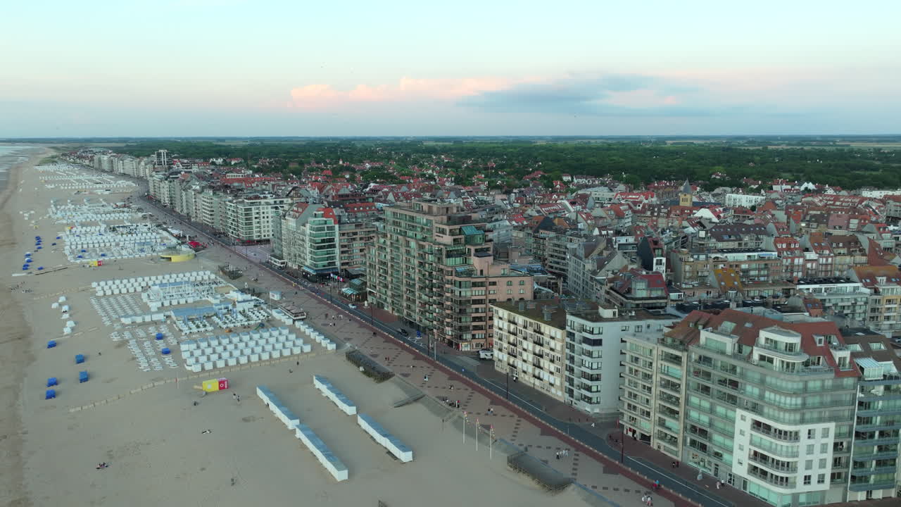 Aerial Dolly In Towards Seafront Boulevard Knokke Beach