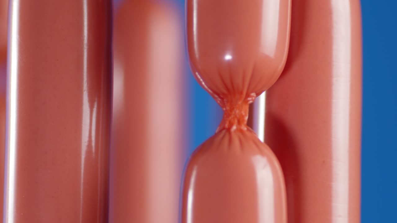 인 소시지의 인대가 천천히 매달려 있습니다.