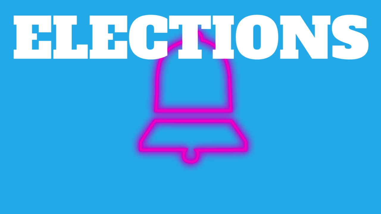 Animation of elections text over bell on blue background