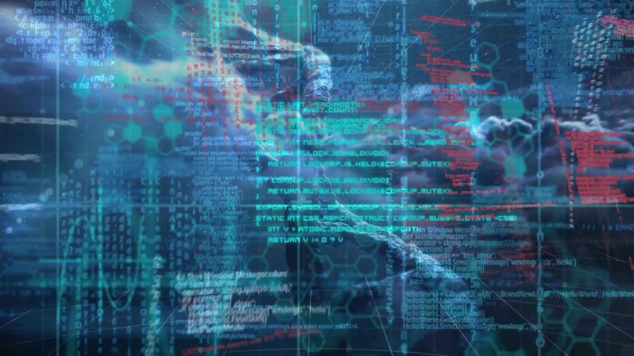Animation of dna rotating over data processing, chemical formulas and clouds