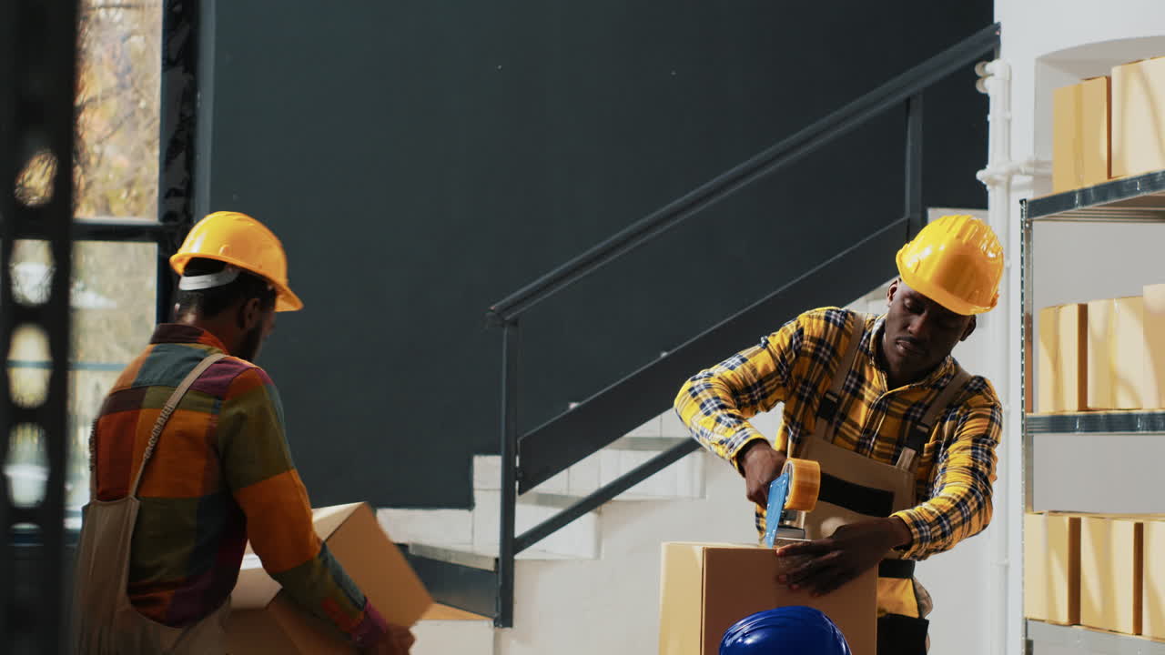 Warehouse workers packing boxes