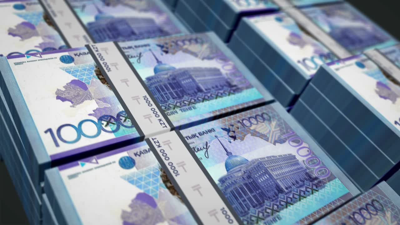 billetes de dinero de tenge de kazajistán envueltos en un bucle sin costuras