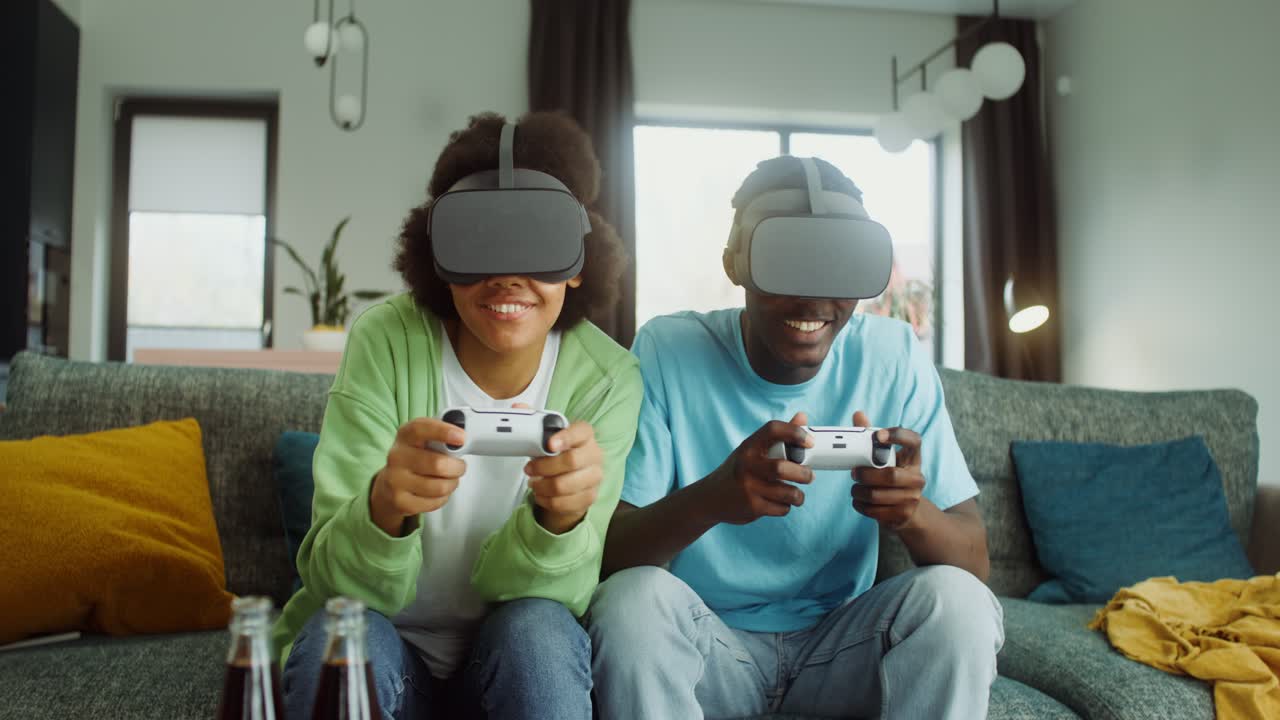 Couple Enjoying Virtual Reality Gaming at Home