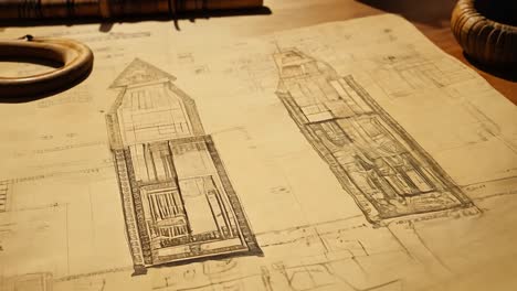 close-up of detailed architectural blueprints