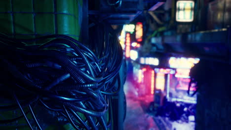 paisaje urbano cyberpunk con luces de neón
