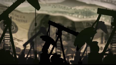 animation of working pumpjacks over banknotes