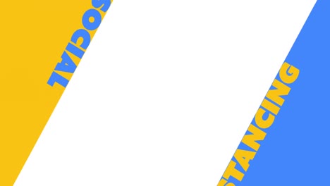 texto de distanciamiento social que se mueve contra un fondo blanco y azul