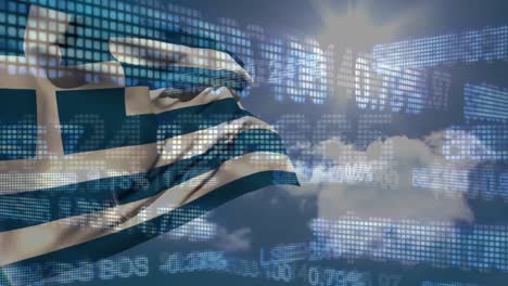 Financial-data-processing-against-Greece-flag-waving