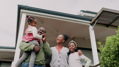 father, mother or happy kids in new home as