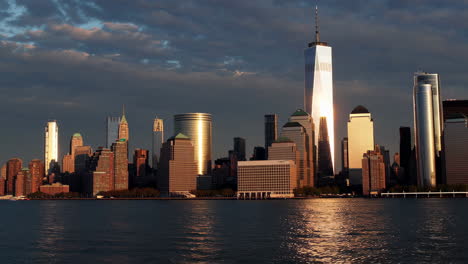 new york city skyline at golden hour