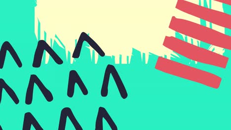 animatie van enorme verkooptekst in zwart kader over veelkleurige abstracte vormen op gele achtergrond