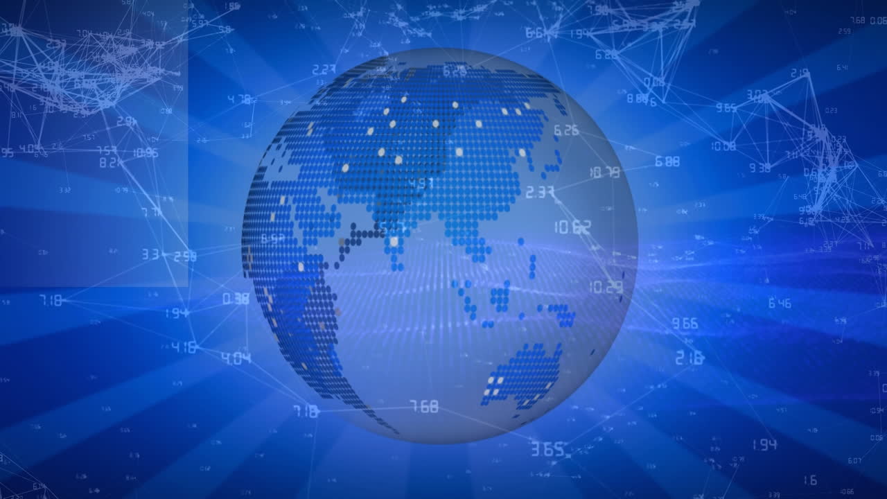 전 세계에 걸쳐 변하는 숫자를 가진 연결 네트워크의 애니메이션