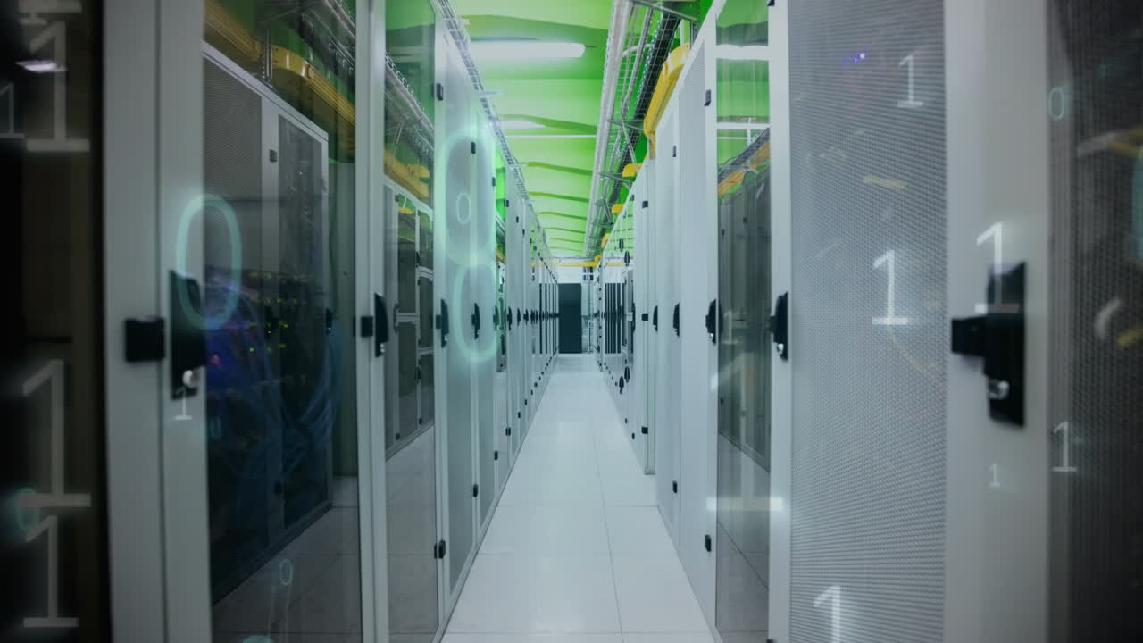 sala de servidores con números binarios