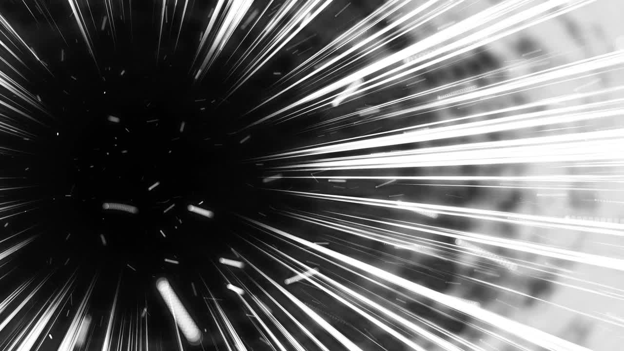 만화 또는 만화책 라인 애니메이션, 액션 스피드 효과, 광선, 폭발, 전력, 하이퍼 스피드 워프 루프 애니메이션, 흑백 방사선.