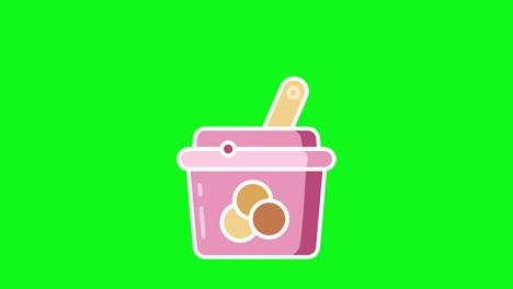 4k video of pink ice cream container on green background.