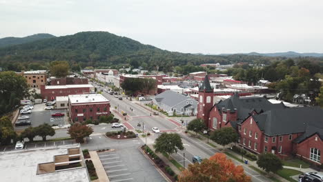 aerial zoom into marion nc, marion north carolina