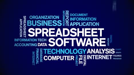 Spreadsheet Software Animated Tag Word Cloud,Text Animation seamless loop.