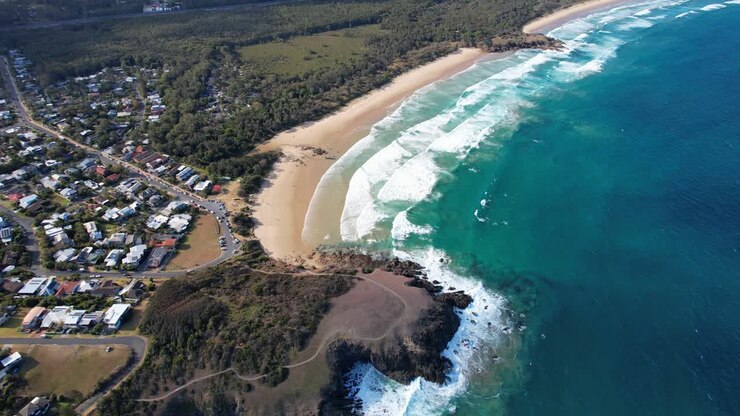 Villaggio costiero di Emerald Beach vicino a Coffs Harbour nel Nuovo Galles del Sud, Australia.
