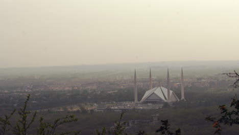 isolated shot of faisal mosque in islamabad, famous place of worship in pakistan
