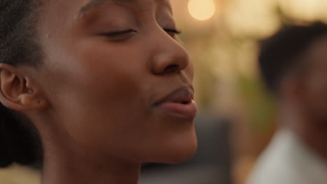 Black-couple,-bond-or-meditation-breathing