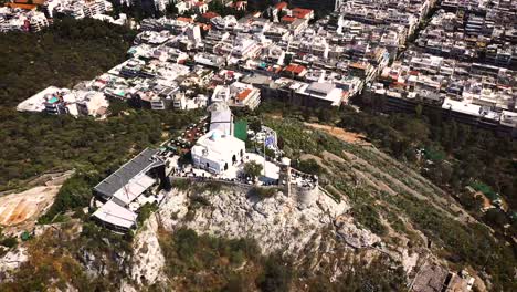 Lycabettos-the-highest-hill-in-Athens-view-from-birds-eye-view-filmed-by-Drone