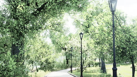 stone path through a peaceful green park