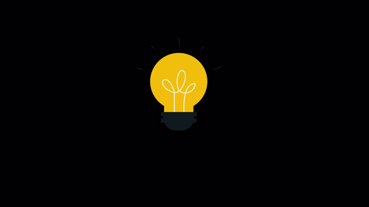 Cartoon Lightbulb Flickering on Black Background