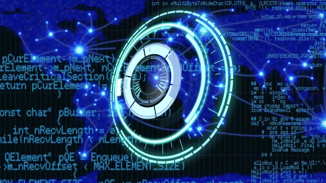 animación del círculo de procesamiento sobre el procesamiento de datos y el mapa del mundo sobre fondo negro