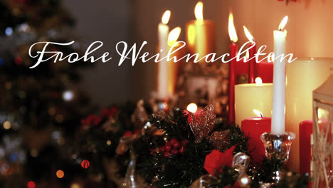 Animation-of-german-christmas-greetings-text-over-christmas-decorations