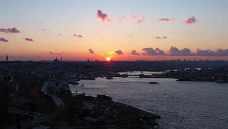 istanbul city at sunset and golden horn bay. aerial view