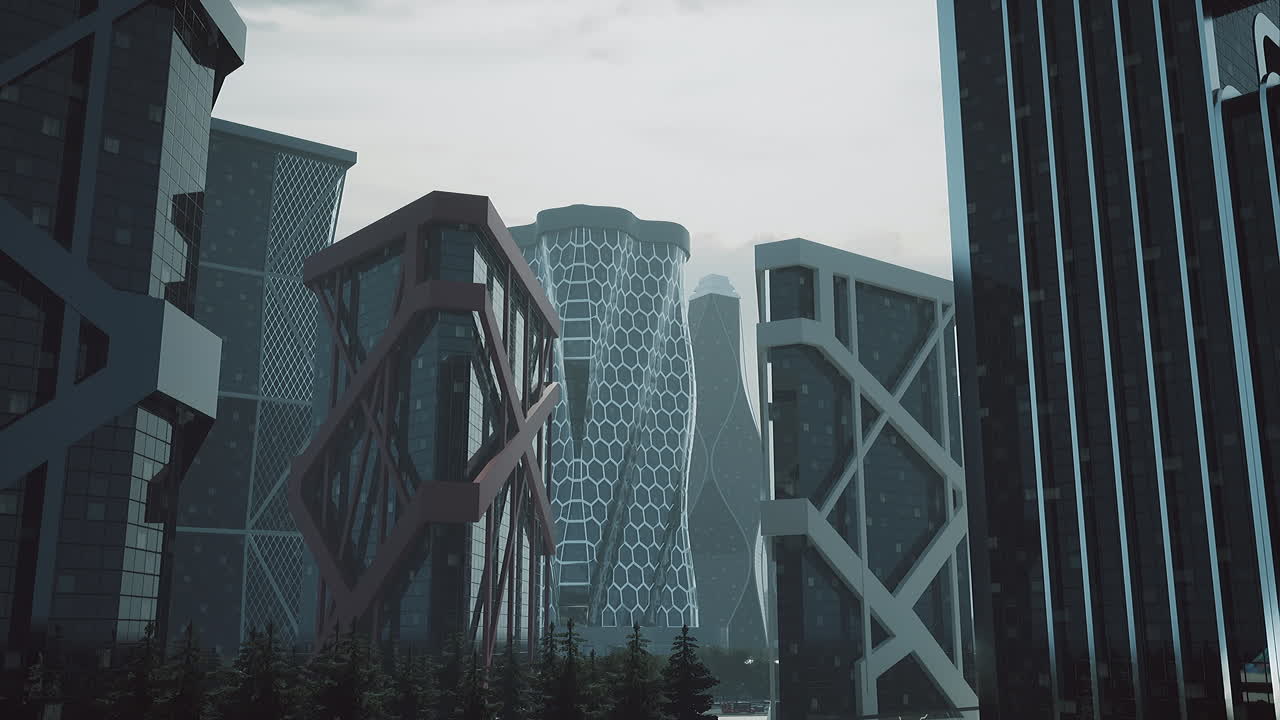 Futuristic Cityscape with Tall Skyscrapers