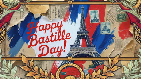happy bastille day celebration with eiffel tower and french flag