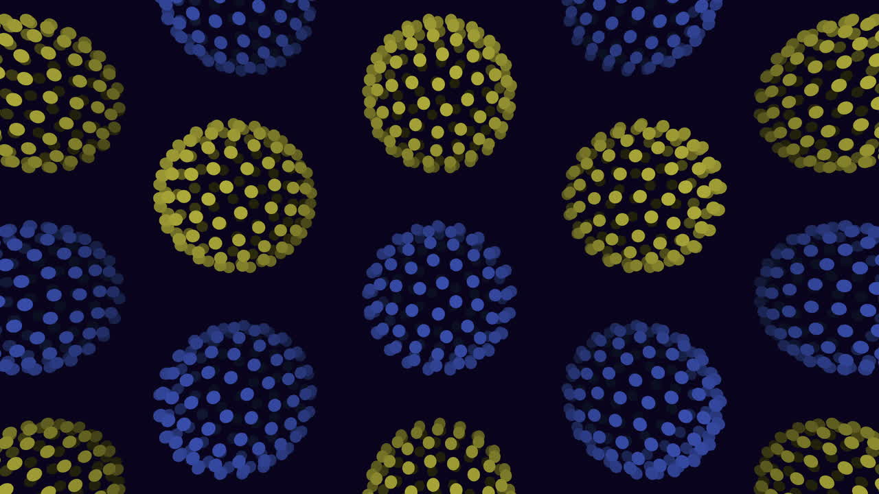 Shimmering metallic circles blue and yellow pattern on black background