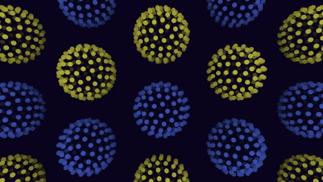 círculos metálicos relucientes patrón azul y amarillo sobre fondo negro